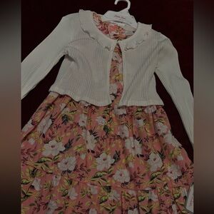 Floral Pink Dress with White Cardigan